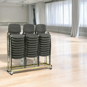30 Økonomi Polster stabelstol i mørkegrå inkl. stolevogn til 30 stole