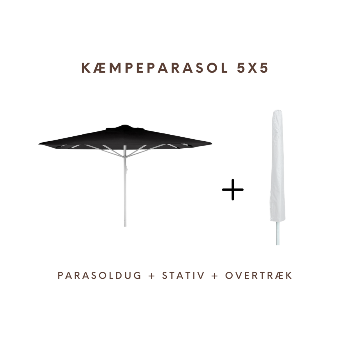 Kæmpeparasol - 5x5m u/frisekant - NY